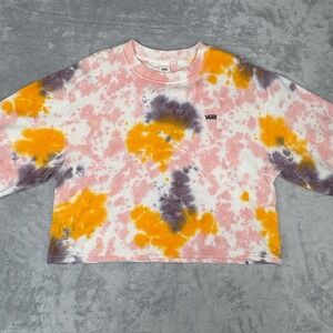 Vans Women's Pullover Tie Dye XL Cropped Sweatshirt Pink Yellow Purple
